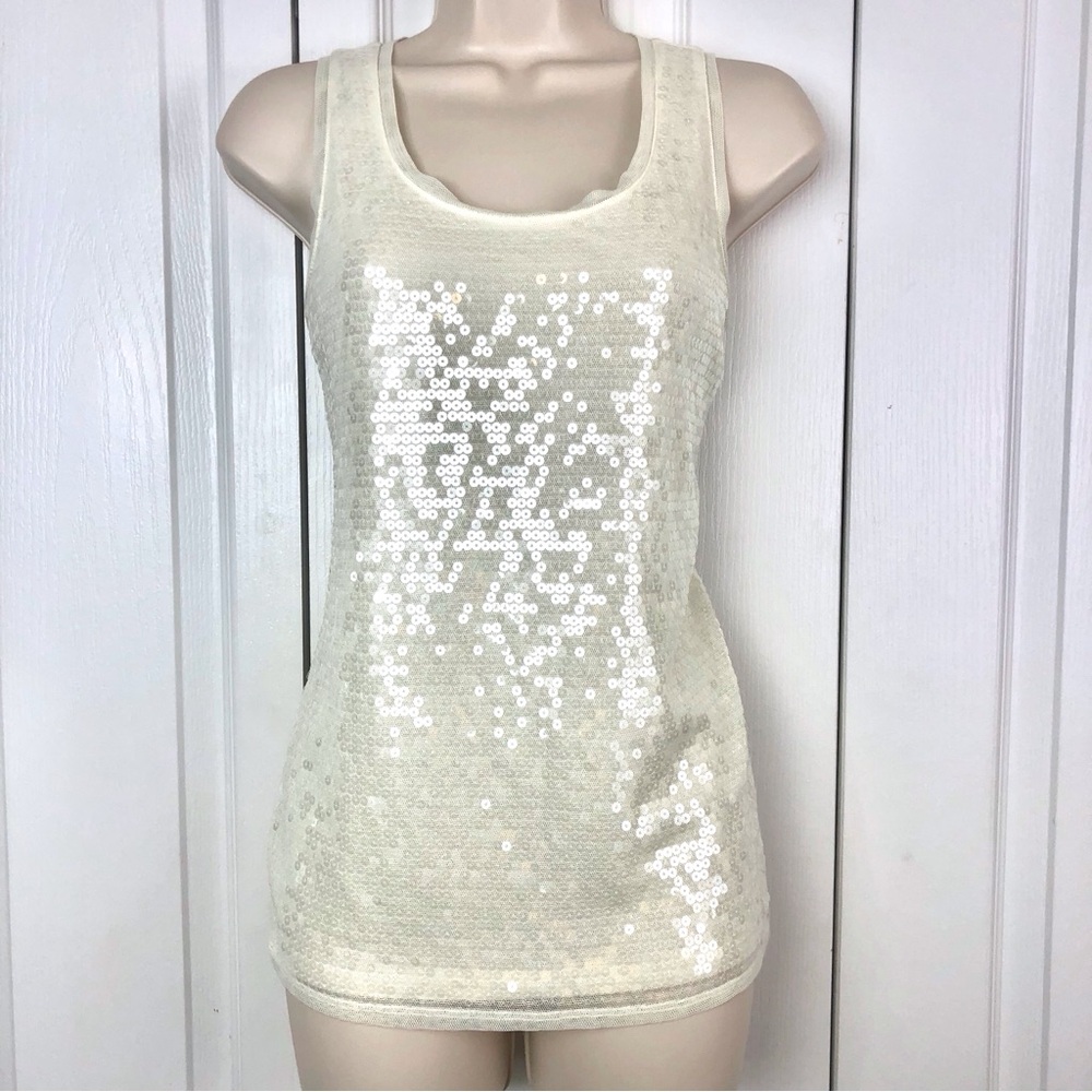 Ann Taylor Loft Cream Sequin Tank Top